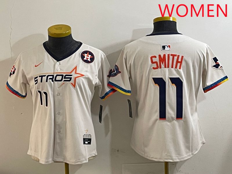 Women Houston Astros #11 Smith Cream Fourth generation Joint Name Nike 2025 MLB Jersey style 5